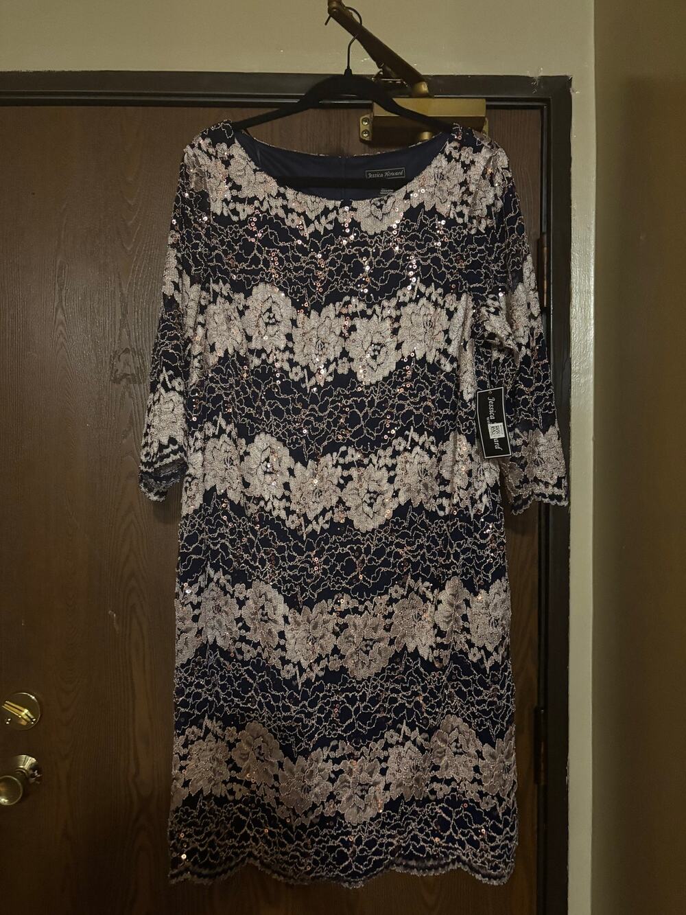 NWT Jessica Howard Navy Blue Formal Wedding Guest Professional Prom Midi Dress
